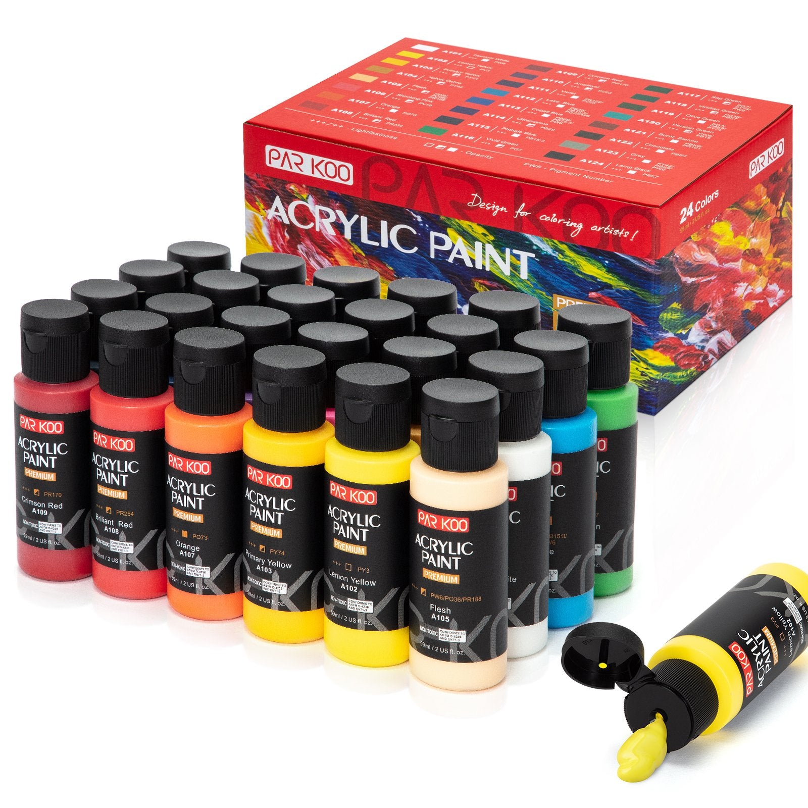 Caliart Acrylic Paint Set With 12 Brushes, 24 Colors (59Ml, 2Oz
