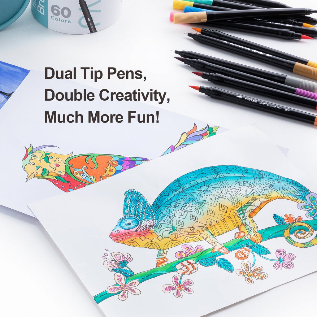 60 Dual Tip Brush Pens Fine And Colored Art Pencil Marker For