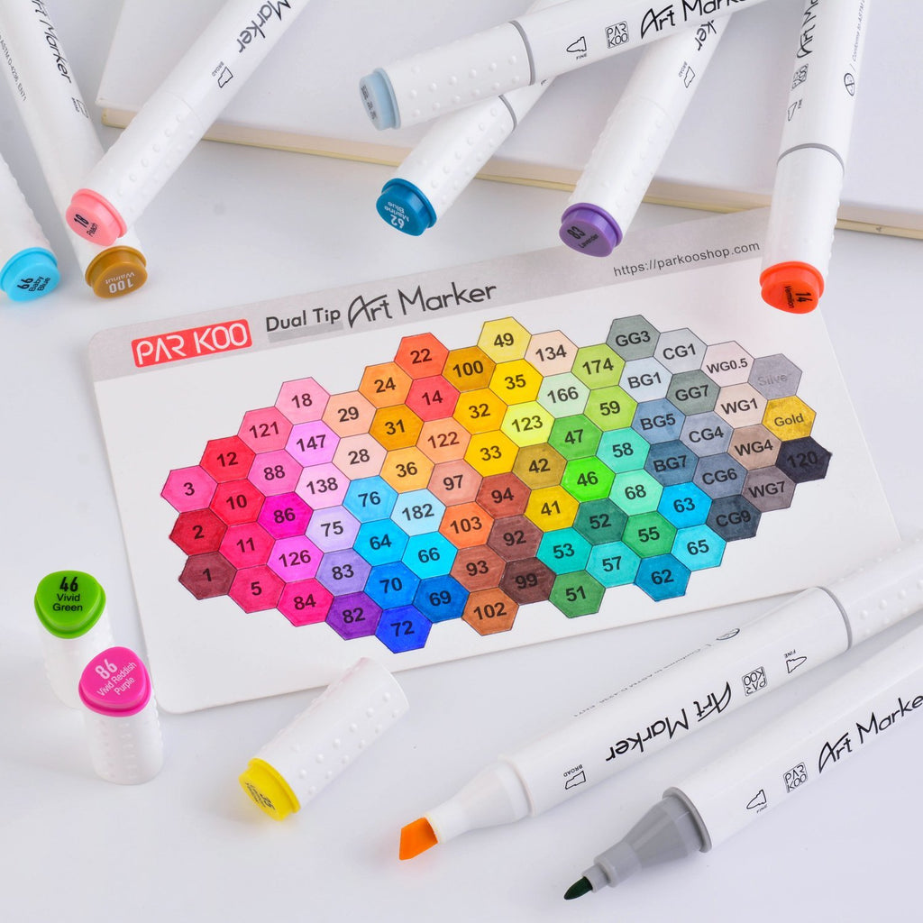 ParKoo 24 Colors Dual Tip Brush Art Marker Pens - ParKoo