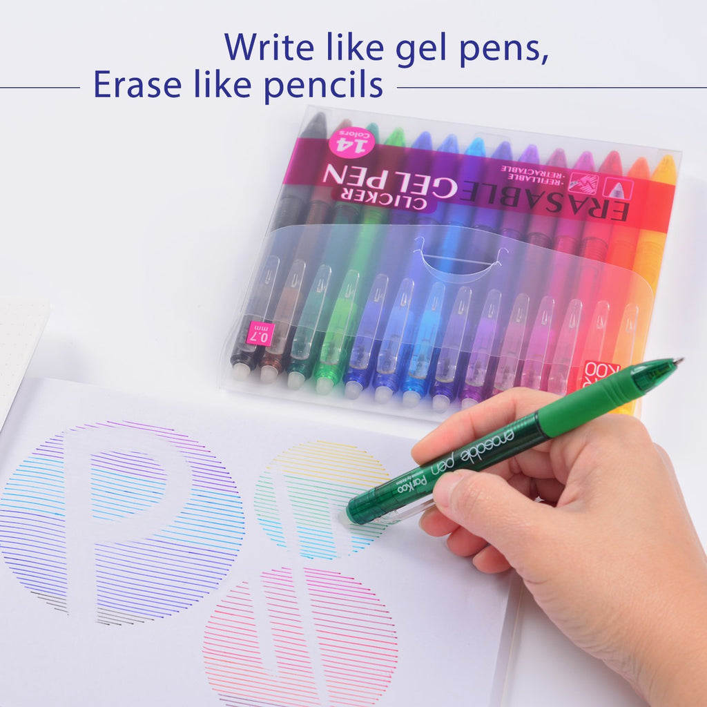 ParKoo Twist-Write Retractable Erasable Gel Pens, Fine Point 0.7 mm, N