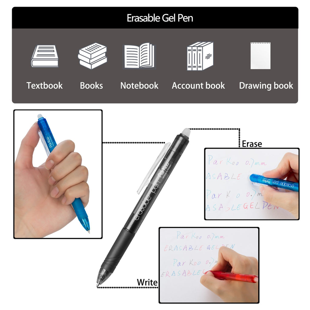  ParKoo 20 Colors Retractable Erasable Gel Pens Clicker, Fine  Point 0.7 mm, Make Mistakes Disappear, Erasable Pens for Drawing Writing  Planners and Crossword Puzzles : Office Products